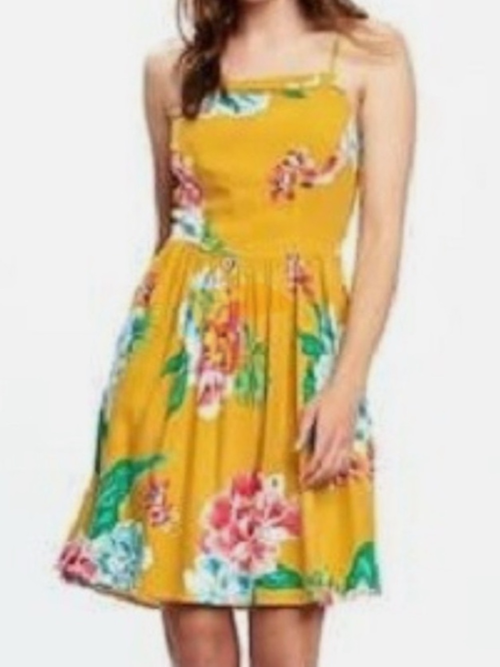 Old Navy Women’s M Viscose Blend Yellow Floral Fit-and-Flare Sundress Summer - Picture 2 of 13